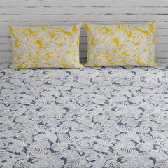 Grey & Yellow Single Size Bedsheet With 1 Pillow Covers - 55 X 88 Inches | Cotton Bed Sheets Are Easy To Wash And Maintain At Home