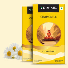 TE-A-ME Unwind Chamomile Tea - Pack Of 2 X 25 Infusion Tea Bags | Chamomile Tea For Good Sleep - Caffeine Free, Biodegradable | Packaging Might Vary