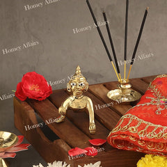 Laddu Gopal Statue, Bal Gopal Ji, Kanha Ji Ki Murti, Gold, Brass, Idol - 6 Cm, Bal Krishna Idol, Small Size & Compact Design, Special Occasions & Festive Celebrations, Lord Krishna Statue