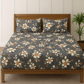 Cotton Elastic Fitted Double Bedsheets King Size With 2 Pillow Covers - 72x78+10 Inches, Dark Grey | Luxurious Softness & Breathable Comfort Crafted Bedsheet