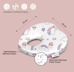 Premium Head Shaping Heart Shape Memory Foam Pillow, White - Unicorn Print - 23 X 23 X 4 Cm | Head Corrector Pillow, Lightweight & Portable, Ultra - Soft & Breathable Fabric Pillow