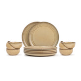 Ceramic Dinner Set Of 12 Pcs, Beige Reactive | Crockery Set For Dining Table - Dining Sets Crockery Items | Glossy Finish Premium Stoneware Dinner Set | 6 Dinner Plates+ 6 Veg Bowls, 180ml Each
