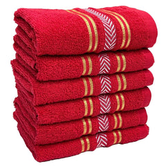 Stamio Cotton Hand Towel 390 Gsm | For Men, Women, Home Use, Gym, Wash Basin, Kitchen | Soft Absorbent Quick Dry Small Size Towels (Red) -Set Of 6