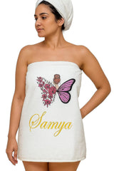 Turtlelittle 100% Cotton Vanity Butterfly Lady Personalised Bath Towel For Women 600 Gsm (White)