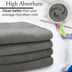 Showstopper Super Soft Microfiber Hand Towels 800 Gsm | Ultra Absorbent, Lint-Free, Scratch-Free, Quick-Dry, Gym & Workout Towels - Set Of 4 (Grey)