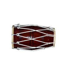 Indian Musical Instrument Mango Wood Dholak - Brown Color | Nut & Bold Fitting For Easy Tuning - Goat Skin For Bast & Great Sound Quality