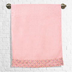 Rangoli Prima Dream 100% Cotton Lace 2 Hand & 2 Bath Towel 1400 Gsm | Ultra Soft, Super Absorbent & Eco-Friendly Hanging Towels (Light Pink) - Pack Of 4