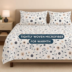 King Bed Bedsheet With 2 Pillow Covers Soft & Breathable Fabric - 108x108 Inch, White | Floral Print Bedsheet Set - Ideal For Daily Use & Gifting
