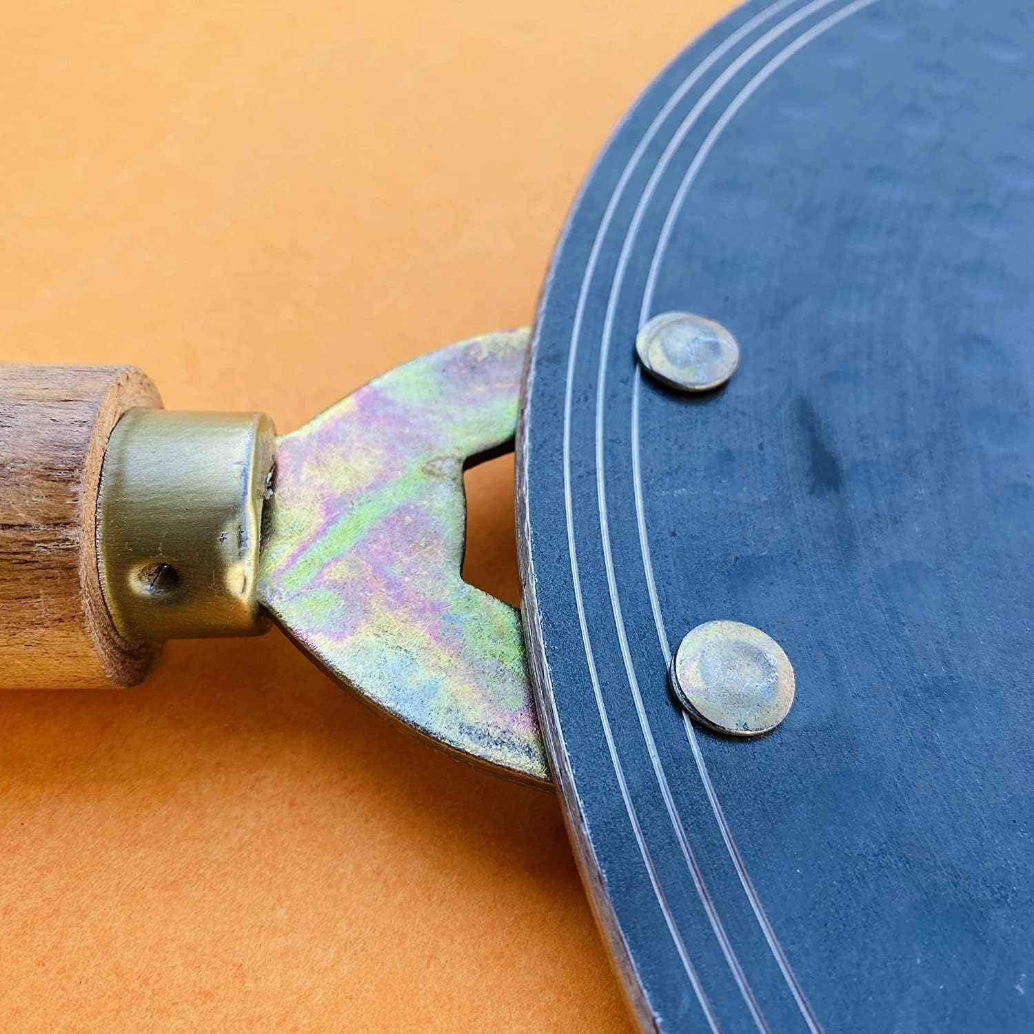 Iron Double Fitted Knob Handmade Tawa For Chapati, Roti With Wooden Handle 9.5 Inches - No Chemical Coating Iron Double Fitted Knob Handmade Tawa For Chapati, Roti With Wooden Handle 9.5 Inches - No Chemical Coating