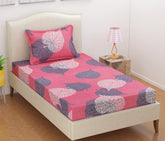 Printed Single Bedsheet With 1 Matching Pillow Cover - 90x60+2 Inches, Pink | Super Soft Premium Brushed Glace Cotton Bedsheet, Breathable & Wrinkle Free