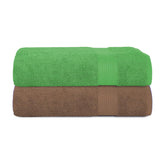 House Of Terry 100% Cotton Bath Towel 1000 Gsm | Quick Dry, Soft & Absorbent, Fade-Resistant, Skin-Friendly Large Size Towel (Spring Green & Brown) - Pack Of 2