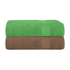 House Of Terry 100% Cotton Bath Towel 1000 Gsm | Quick Dry, Soft & Absorbent, Fade-Resistant, Skin-Friendly Large Size Towel (Spring Green & Brown) - Pack Of 2