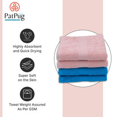 Patpug 100% Indian Ultra Soft Cotton Hand Towel 500 Gsm | For Gym, Workout, Yoga, Wash Basin (Turqoiuse Blue & Baby Pink) -4 Piece