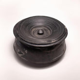 Exclusive Range Unglazed Earthen Clay Pot With Lid | Biryani Handi - Clay Kadai With Natural Firing Shade & Mirror Shine 3 Liters, Black