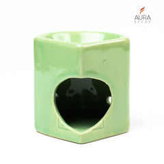 GREEN HANDCRAFTED SMALL CERAMIC BURNER WITH T-LIGHT CANDLE SET OF 1