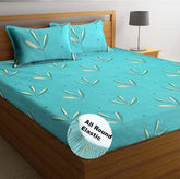 100% Microfiber Striped Elastic Fitted Bedsheets With 2 King Size Pillow Covers | 78 X 72+10 Inches, Sky Blue - Queen Bed With All Around Elastic 180 TC Super Soft