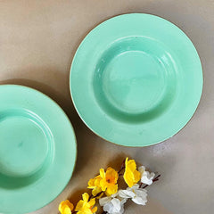 Ocean Green Ceramic Pasta Plates - 2 Pieces | Handcrafted Multi Purpose Ceramic Deep Plates, Snack Plates, Starter Plates - 9 Inch, Microwave Safe & Dishwasher Safe