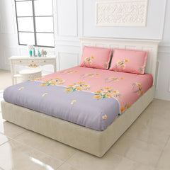 Printed King Size Double Bedsheet With 2 Large Pillow Cover - Size 72 X 78 X 10 Inches, Peach & Grey | Cotton Elastic Fitted All Around Bedsheet - Breathable & Wrinkle Free