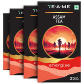 TE-A-ME Energise Assam Tea - Pack Of 4 X 25 Tea Bags | Rich & Robust Flavor, Full-Bodied & Strong Tea - Premium Black Tea | Medium Caffeine, Non-GMO, Gluten Free - Packaging Might Vary