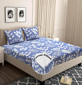 Premium Cotton Double Bedsheets With 2 King Size Pillow Covers - 72x68+6 Inches, Light Grey & White | All Around Elastic Fitted Double Bedsheet