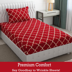 Soft Microfiber Single Bedsheet With 1 Pillow Covers - 60 X 90 Inches, Maroon Vector Design | Wrinkle Free Design & Easy To Wash | Refreshing Your Bedroom Look