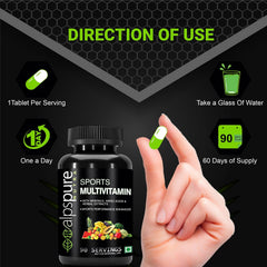 Alpspure Nutra Sports Multivitamin , Sports Performance Enhancer With Minerals, Amino Acids Andherbal Extracts | Essential Nutrients For Energy & Stamina | 90 Capsules , 150gm 0.3lbs