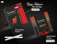 Aarogyam Herbals Pack Of 2 Flavours 100% Tobacco & Nicotine Free Cigarette For Relieve Stress & Mood Enhance Product Sweet Supari, Watermelon - 10 Sticks X 2 Packets