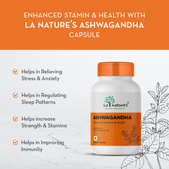 La Nature's We Care Your Health 500mg Ashwagandha Capsules Reduce Stress, Improve Sleep, Improve Memory & Boost Immunity | 60 Veg Capsules 100gm 0.2lbs