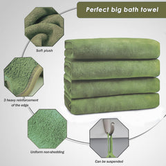 Maxoshine Microfiber Bath Towels Large Size-Super Soft Coral Fleece Bathing Towel Hook Quick Dry Super Absorbent-Bath Towel For Men & Women (Purple/Olive Green, Pack Of 2)