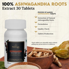 Momrushi Ashwagandha Tablets Roots Extract Original Stress & Anxiety Relief General Wellness Improves Sleep, Increases Immunity, Stamina Ayurvedic For Women & Men | 30 Tablets 50gm 0.1lbs