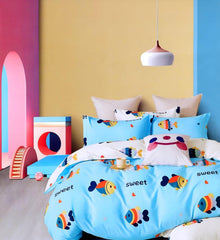 Kids 1 Single Bedsheet With 1 Pillow Covers - 42 X 75 X 8 Inches, Sky Blue | Cotton Feel All Around Elastic Fitted Bedsheet - Suitable For Children Room Breathable & Wrinkle Free