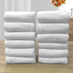The Veloure Hotel White Hand Towel 700 Gsm | Pure Cotton Super Soft Anti Microbial Towels (Set Of 12)