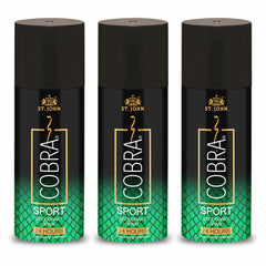 St. John Cobra Sports Deodorant Body Spray 450ml 15.2 Fl.oz. Pack Of 3 | 24 Hours Long Lasting Fragrance For Men & Women