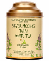 San-Cha Silver Needles Tulsi White Tea - 25gm, 0.8 Ounce, 25 Biodegradable Tea Bags | Supports Improved Immunity - Low Caffeine, Richest In Antioxidants