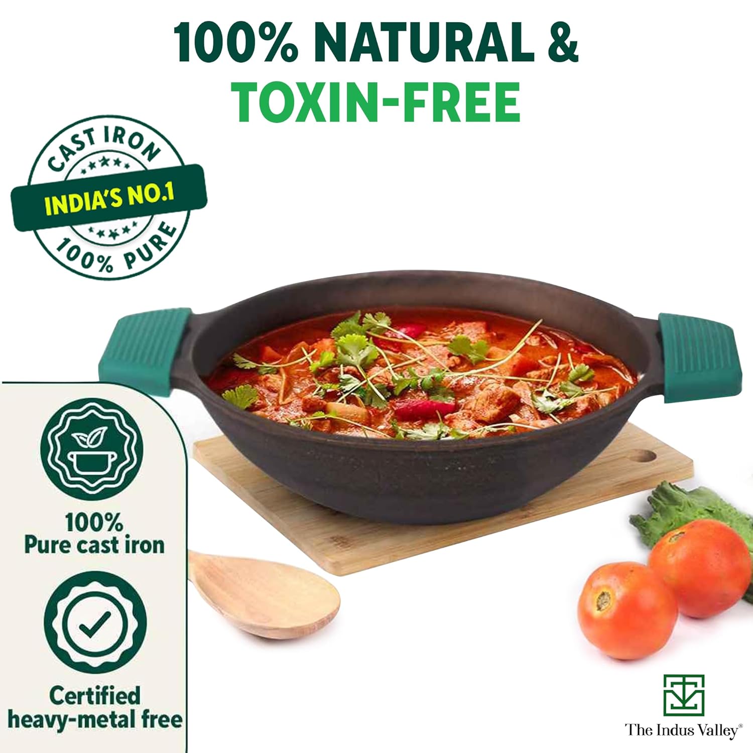 Super Smooth Black Cast Iron Kadai For Deep Frying With Silicon Grip - Medium, 25.4cm, 10 Inch, 2.5 Liters, 2.4 Kg | Naturally Nonstick, 100% Pure & Toxin-Free, No Chemical Coating Super Smooth Black Cast Iron Kadai For Deep Frying With Silicon Grip - Medium, 25.4cm, 10 Inch, 2.5 Liters, 2.4 Kg | Naturally Nonstick, 100% Pure & Toxin-Free, No Chemical Coating