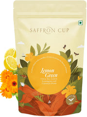 Saffron Cup Lemon Green Tea - 100gm, 3.5 Ounce | Infused With With Lemon Peel & Lemongrass - 100% Natural, Rich In Antioxidants | Low Caffeine, Airtight Zip Lock Pouch - Ideal For Detox