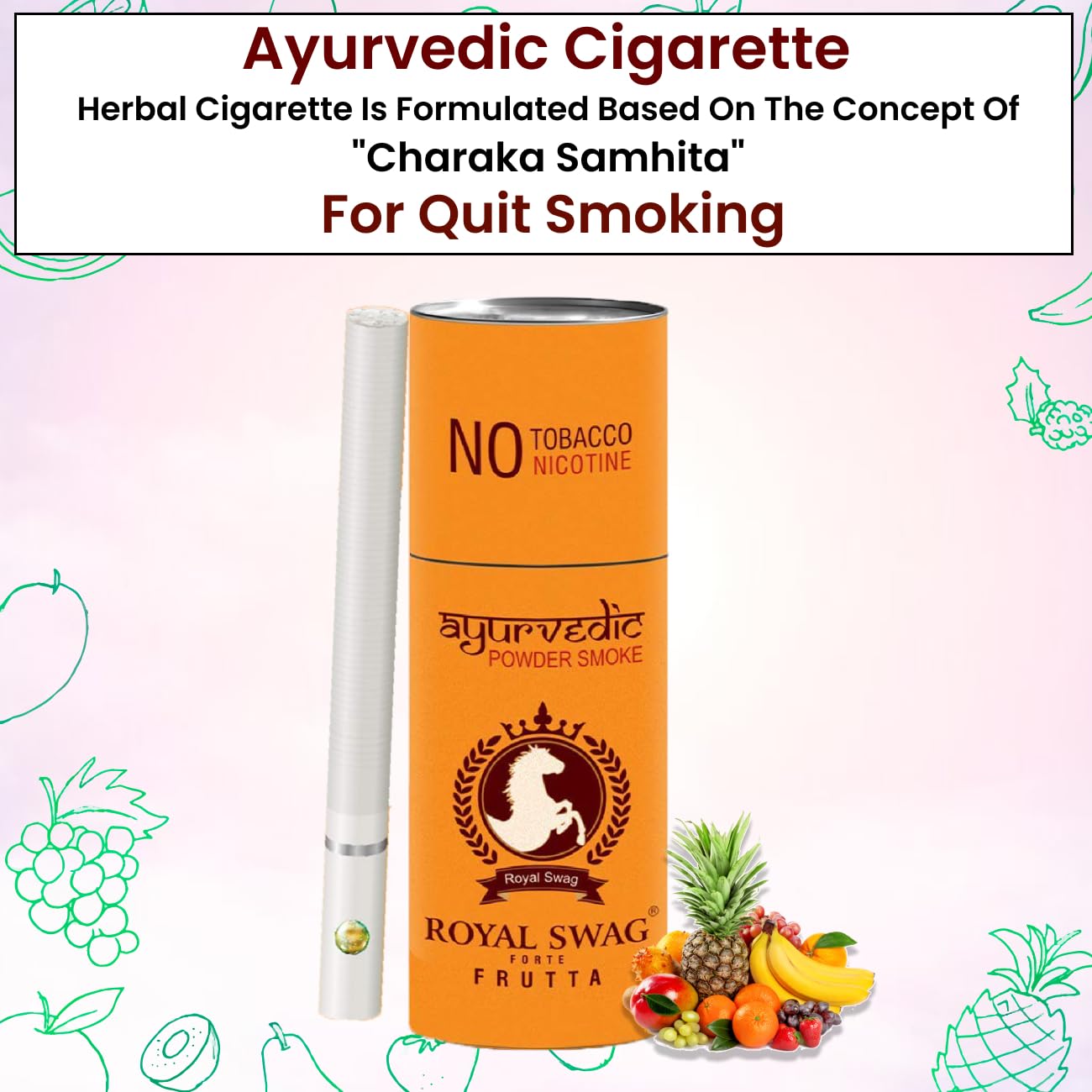 Royal Swag Ayurvedic Herbal Cigarettes 100% Tobacco & Nicotine Free Regular, Frutta Flavour (10 Sticks Each) Smoking Cessation - (Pack Of 20) Royal Swag Ayurvedic Herbal Cigarettes 100% Tobacco & Nicotine Free Regular, Frutta Flavour (10 Sticks Each) Smoking Cessation - (Pack Of 20)