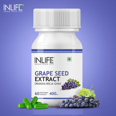 Inlife Grape Seed Extract Proanthocyanidins 95% Antioxidant, 400mg | 60 Vegetarian Capsules 100gm 0.2lbs Each Pack Of 4