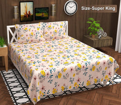 King Size Double Bedsheets With 2 King Size Pillow Covers - 108 X 108 Inches, Beige & Yellow | Luxury Soft Bedsheets, Breathable - Perfectly For Gifting Wedding Anniversary