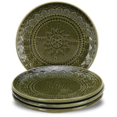 Ceramic Hand Glazed Stoneware Embossed Small Plates Set Of 4 - 7.4 Inch, Moss Green | Microwave Safe & Dishwasher Safe ā Handcrafted Quarter Plates Set