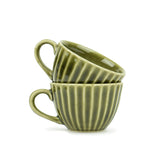 Ceramic Tea Cup Set Of 6 - Mehndi Green, 200ml Each | 6 Tea Cups With Glossy Finish - Premium Stoneware Tea Set | Ceramic Tea Cup Set - Tea Cups Only | Microwave Safe & Dishwasher Safe