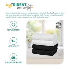 Mytrident Soft Comfort Air Rich 100% Cotton Hand Towel 800 Gsm | Highly Absorbent Towels For Men & Women Hand Towel (Black & White) - 4 Pcs