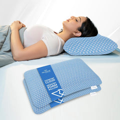 Ergonomic Memory Foam Pillow For Neck Pain Relief - 21 X 14 X 4.5 Inch | Orthopedic Pillow For Side, Back Sleeping | For Head Pain Relief, Washable Jacquard Light Blue Cover - Pack Of 2