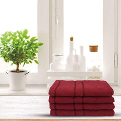 Sassoon Melrose 100% Cotton Hand Towel 800 Gsm | Highly Absorbent, Soft Material Perfect For Daily Use (Burgundy) -4 Piece