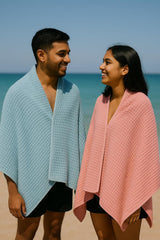 Drape&Luxe Gen-Z Towel Premium Waffle Cotton Bath Towel 1200 Gsm | Super Soft & High Absorbency Towel, Quick Drying Large Size Towels (Pink & Blue) - Pack Of 2