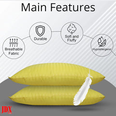 Premium Hotel Quality Soft Polyester Blend Fiber Pillow, Yellow, Standard Size - 16x24 Inch | Neck Support, Washable, Removable Cover | Neck & Shoulders Pain Relief - Set Of 2