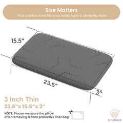 Cooling Gel Memory Foam Pillow, Pillow For Sleeping, Thin Size - 3 Inch | Neck Pain Relief & Back Support Cushion With Grey Pillow Cover | Portable, Removable Cover - Pack Of 1