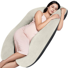 Full Body U Shape Pregnancy Pillow For Women, Maternity Pillow, Black & Cream | Pillow Gift For Pregnancy Sleeping, Premium Velvet Cover With Zip | Adjustable & Washable, Relieves Pain