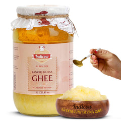 Pure Natural Kankrej Bilona A2 Cow Ghee By Indicow | Rich In Vitamins A, E Healthy Desi Cow Ghee Good For Sweets | 2 Litr (1 Litr * 2) 67.6 Ounce | Jar Pack