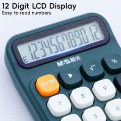M&G Desk Calculator With Mechanical Buttons, 12 Digit Large LCD Display, Big Button Calculator For Office Home School, Bottom Antiskid, Battery Included (Green)